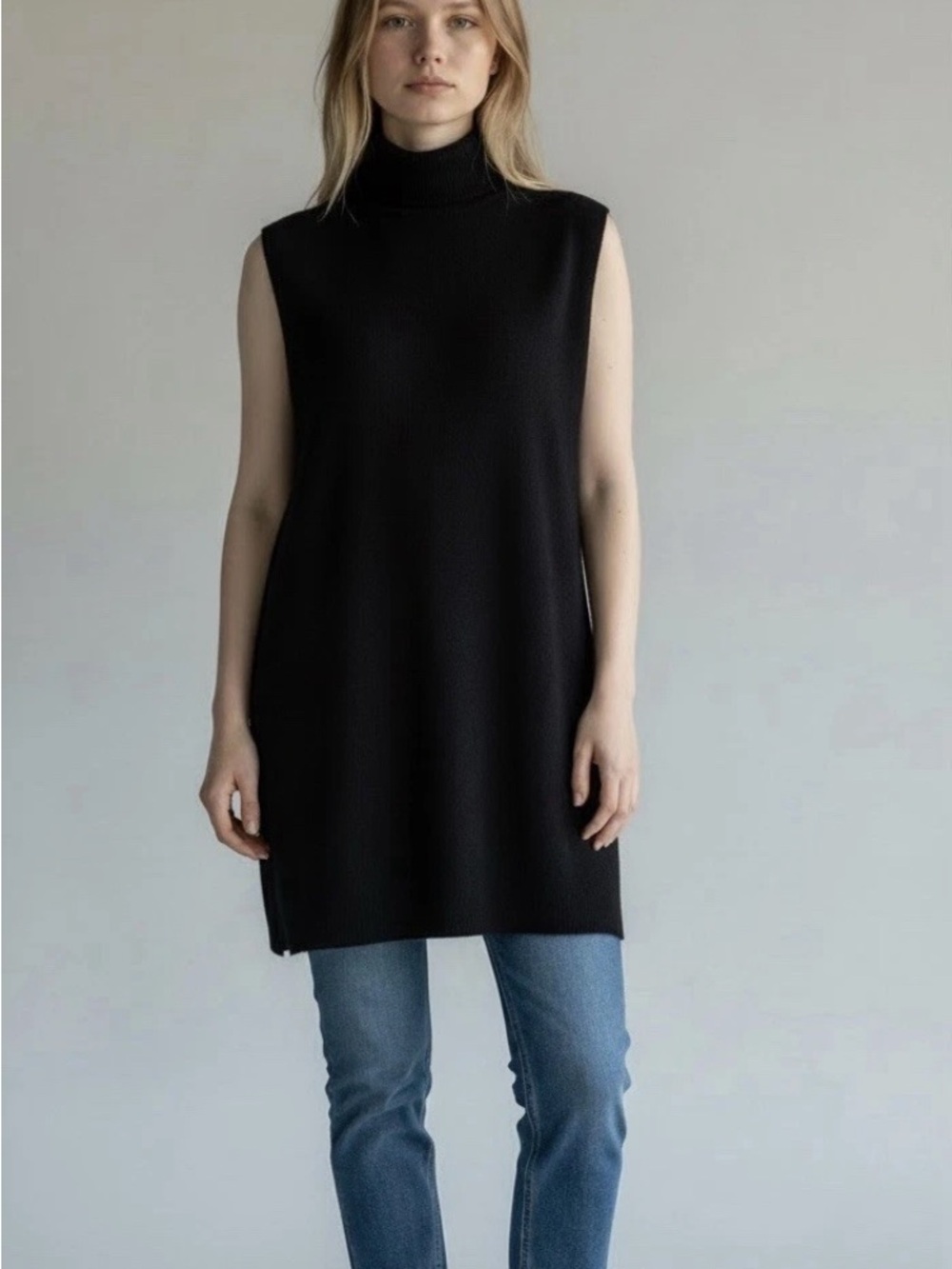 Neiman Marcus 100% Cashmere Black Turtleneck Tunic Sweater M new